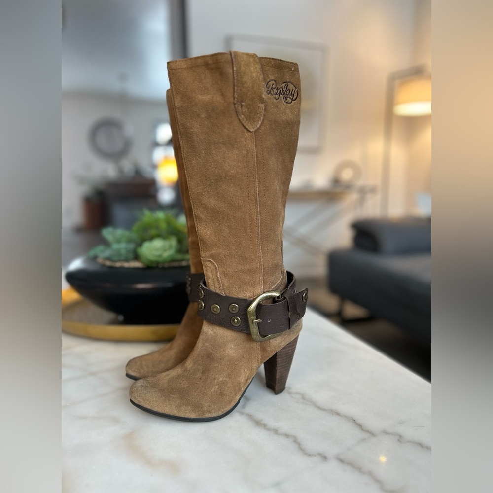 Replay Women’s Brown Leather Suede High Heel Western Boots | Size 7